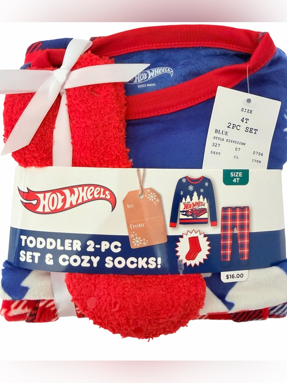 Hot Wheels Boys Christmas Pajama Set & Cozy Socks 4T